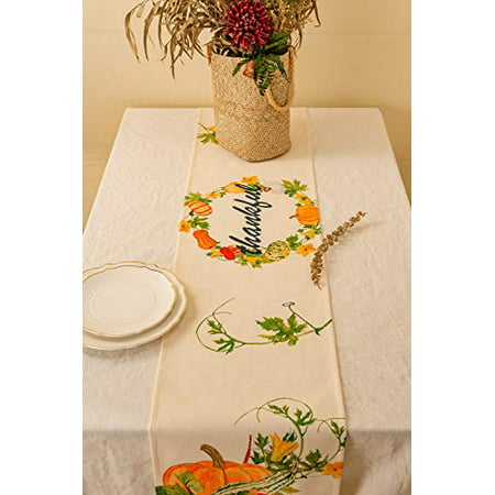 Rustic Give Thanks Table Runner for Fall Thanksgiving Family Gathering Dinner Table Decorations Cotton & Linen KEY SPRING Thankful Table Runner Decorations 12 X 72 Inch 